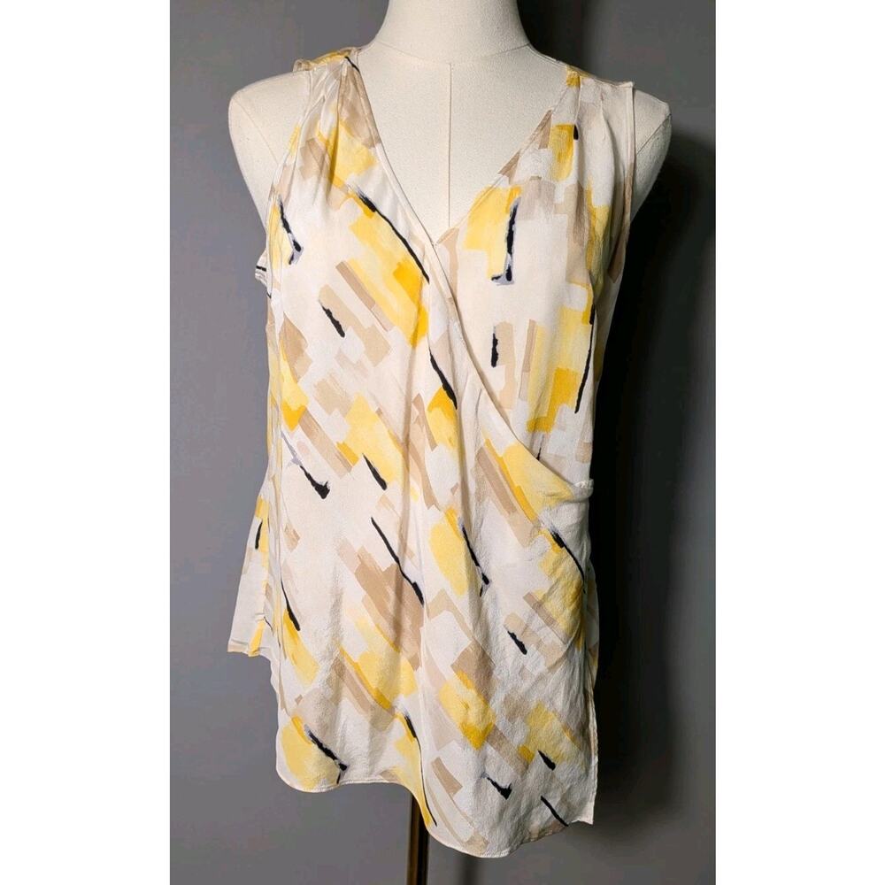 WHITE HOUSE BLACK MARKET Silk Sleeveless W Blouse Top M Abstract Cream Yellow